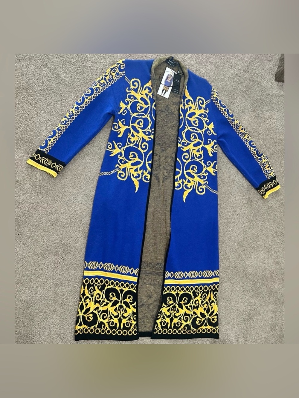 Vertigo Elegant Blue & Yellow Long Cardigan Sweater